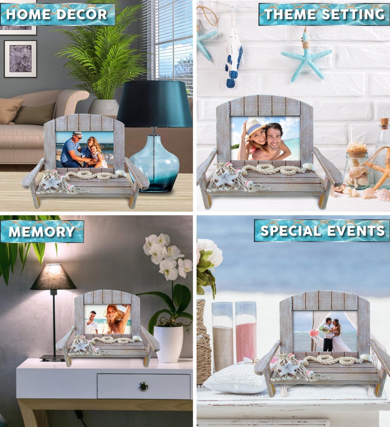 Puzzled CoTa Global Brown Chair Beach Picture Frame - Decorative 4x6 Picture Frame, Distressed Wood Picture Frames for Family, Perfect Beach House Decor Gifts and Family Portrait Frame, 9 Inch, Color May Vary - Image 3